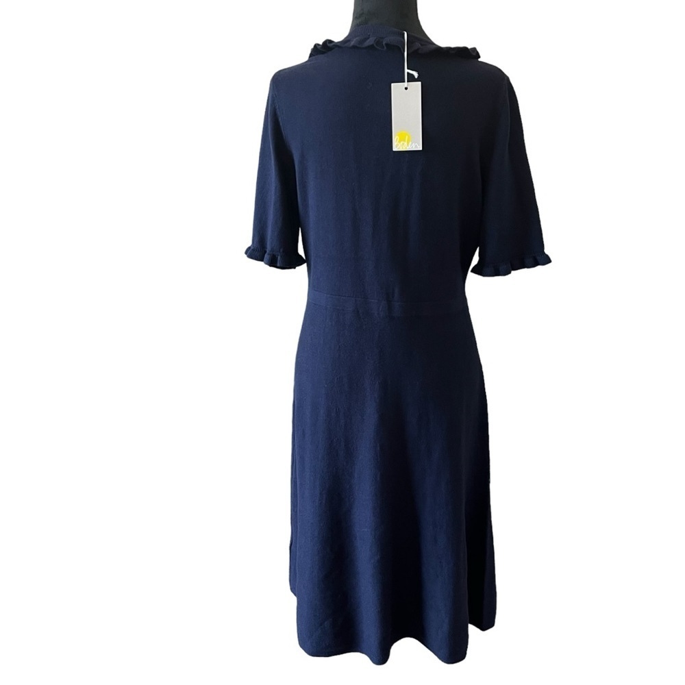 Boden Ruffle Frill Detail Short Sleeve Navy Knit Dress Size 8R - Picture 2 of 13